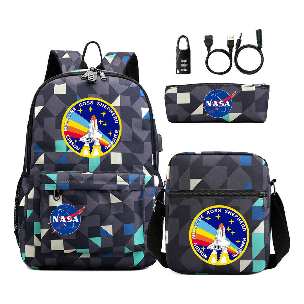 Fashionable Usb Password Lock Youth Student Backpack Three Piece Set Backpack