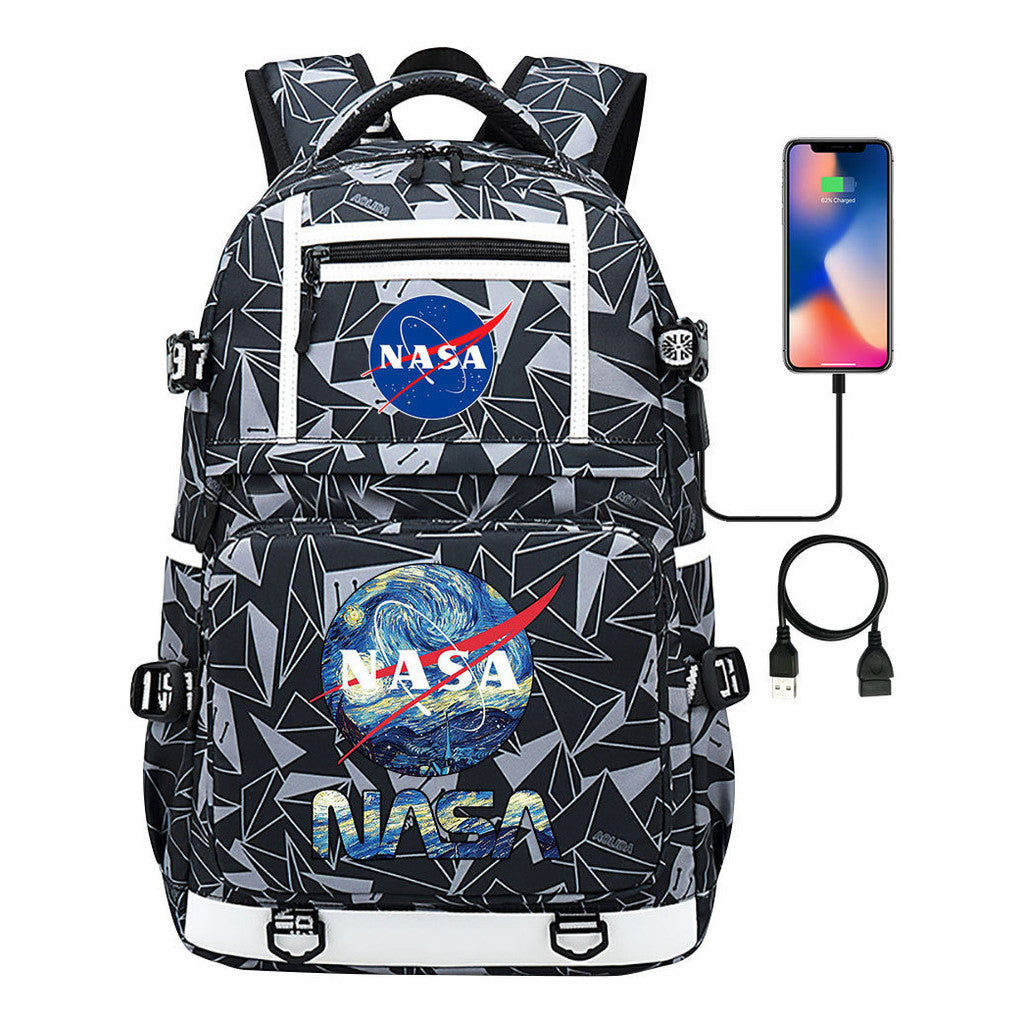 Fashionable Space Printed Usb Student Backpack Backpack Leisure Travel Backpack