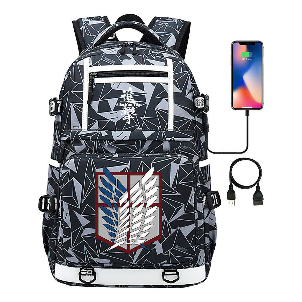 The Giant Soldier Captain Of The Manga Attack Printed Usb Youth Student Backpack Men's And Women's Backpack Leisure Travel Backpack