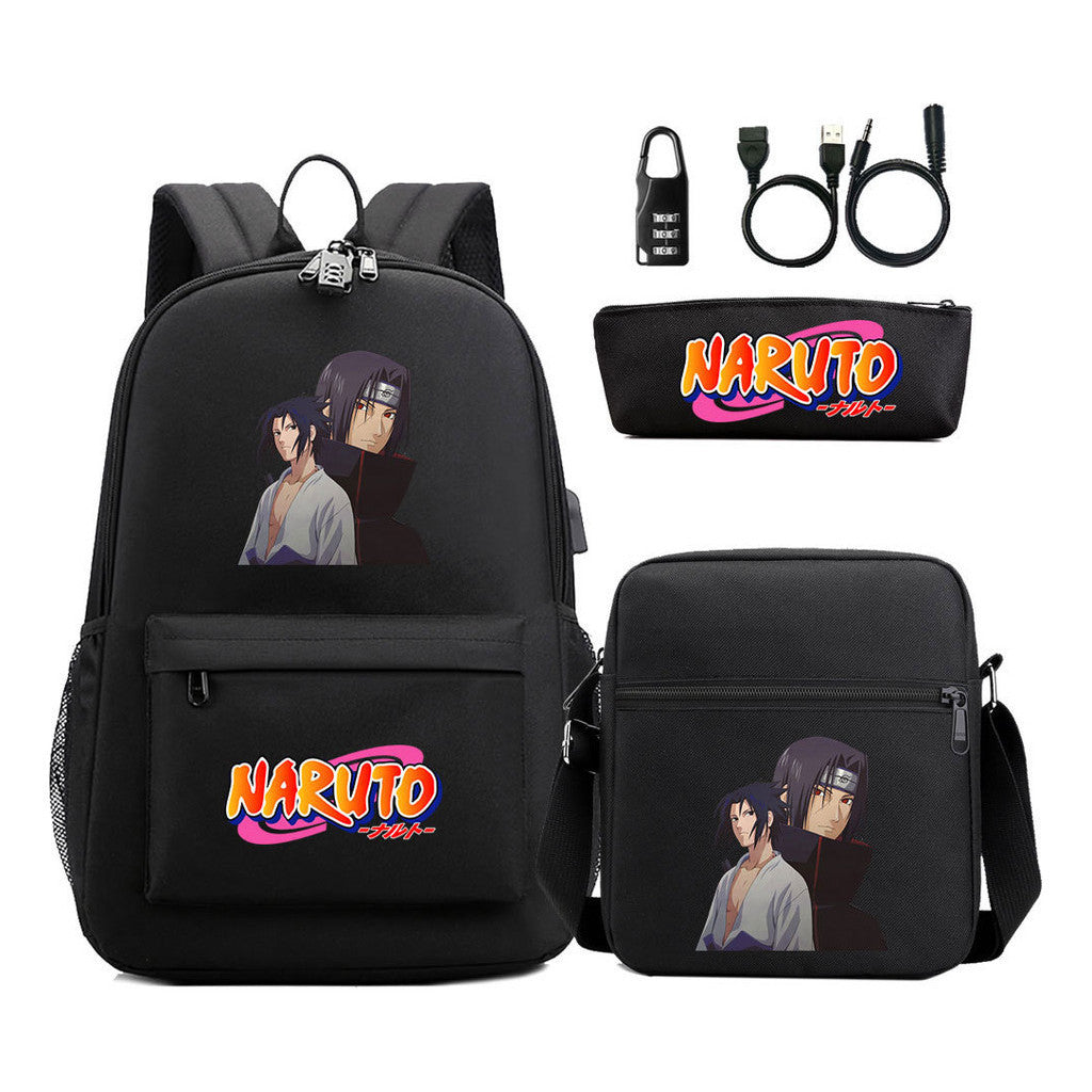 Naruto Usb Password Lock Youth Student Backpack Three Piece Set For Men And Women Backpacks