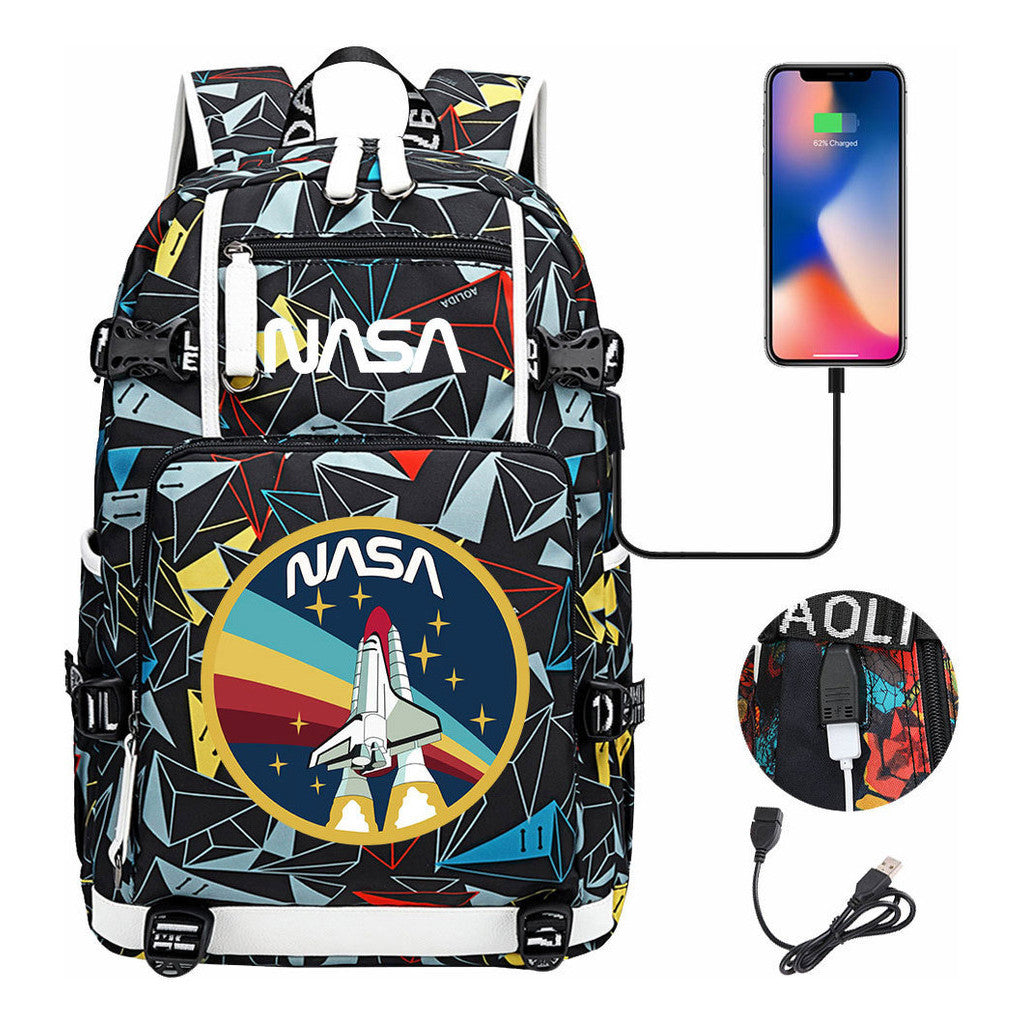 Nasa Fashion Printed Usb Student Backpack For Leisure Travel Backpack