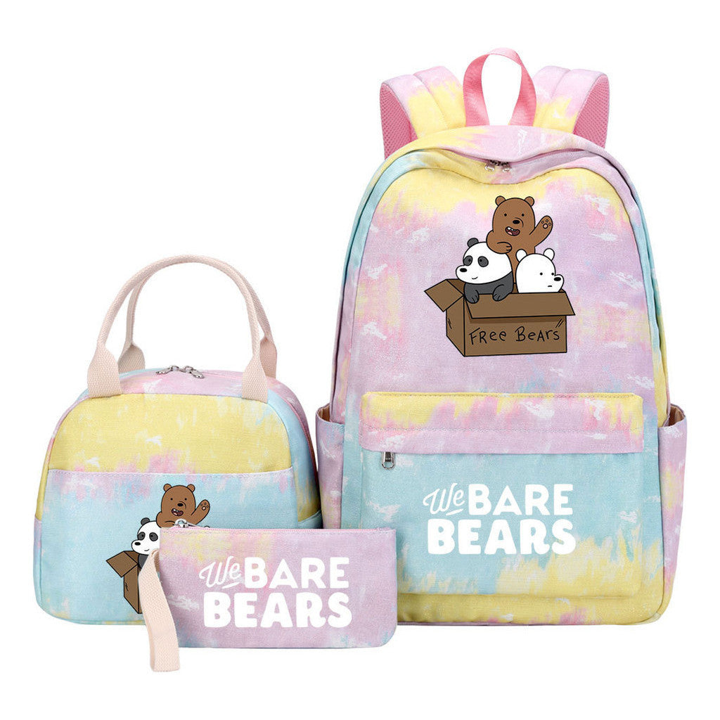 Cartoon Cute Three Bears Youth Student Girls School Bag Lunch Bag Three Piece Set Backpack Set