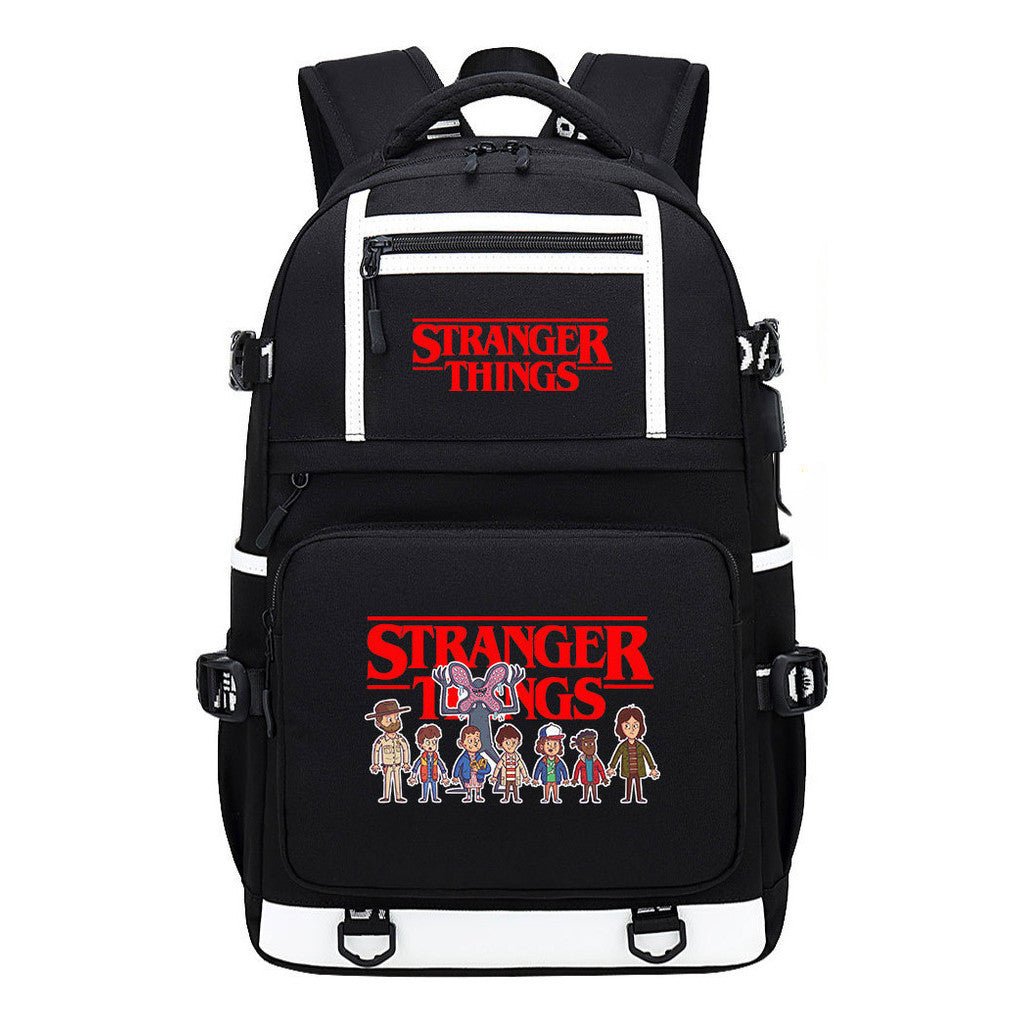 Strange Story Printed Usb Youth Student Backpack For Men And Women's Leisure Travel Backpack