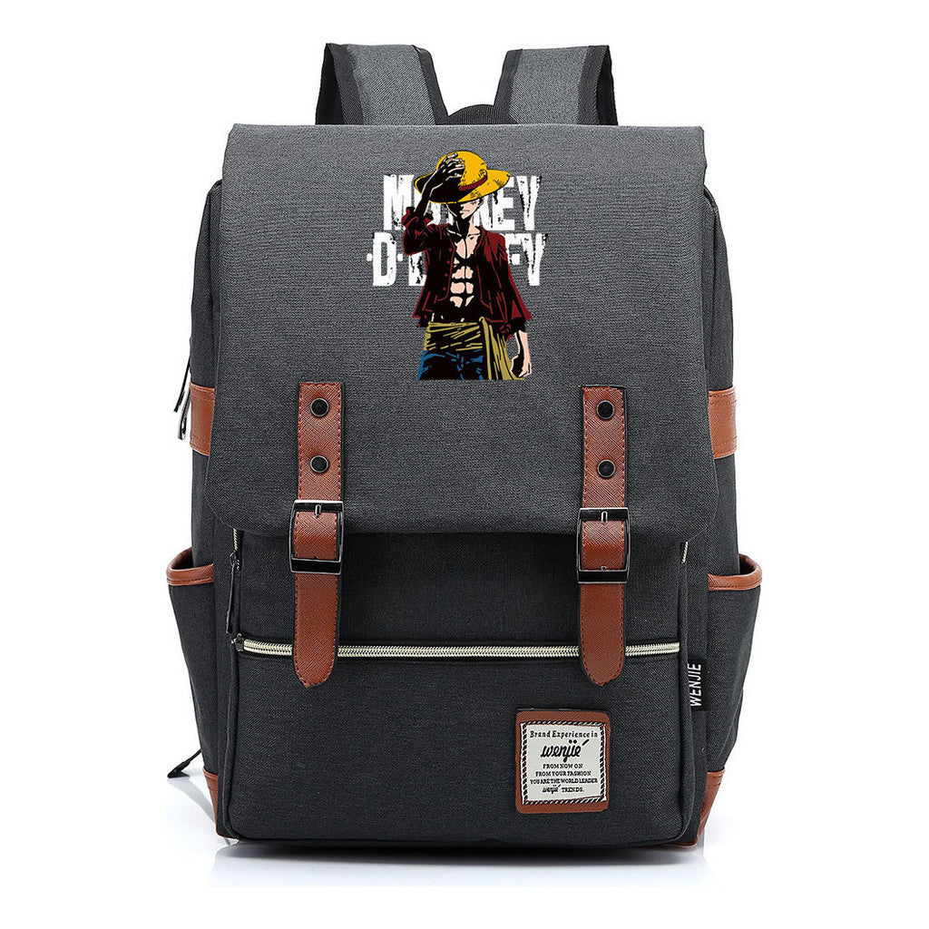Anime Pirate King Luffy Printed Student Backpack For Men And Women With Casual Belt Buckle Classic Backpack