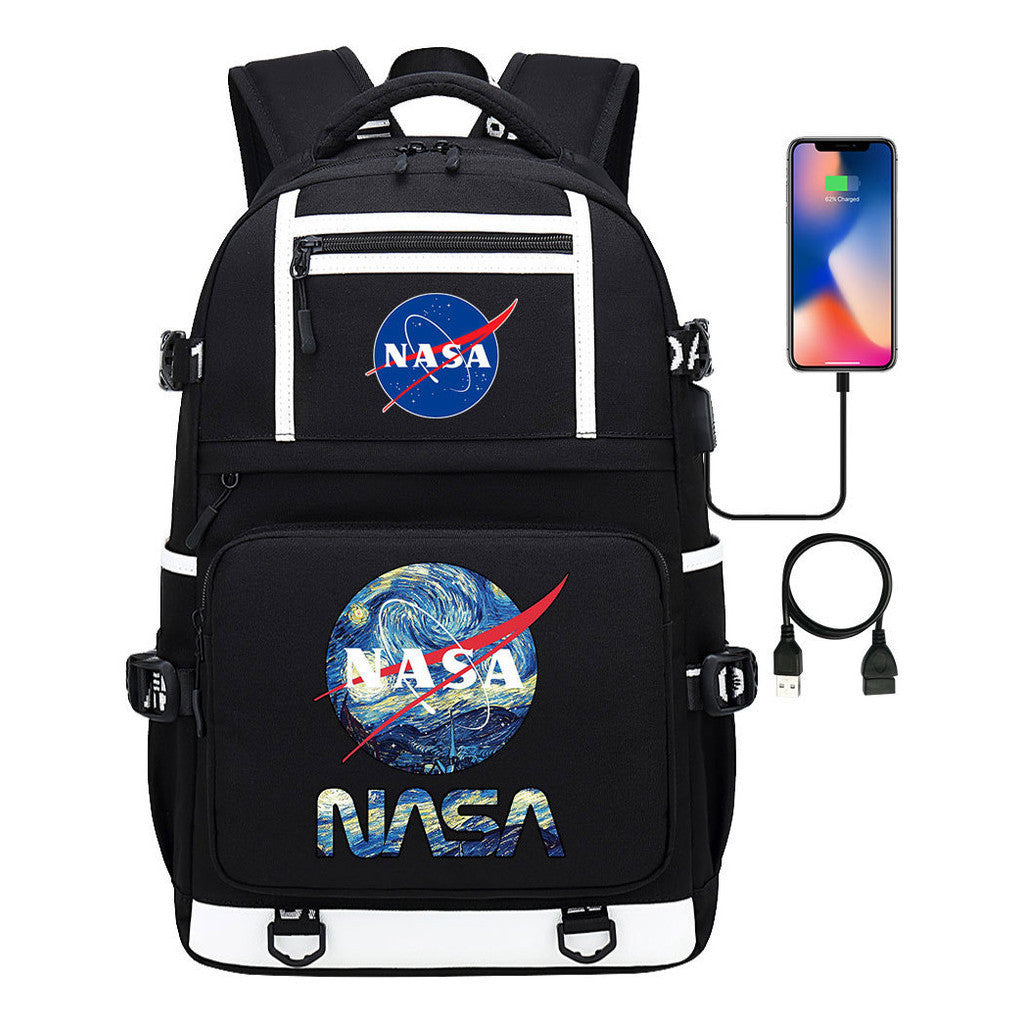 Fashionable Space Printed Usb Student Backpack Backpack Leisure Travel Backpack