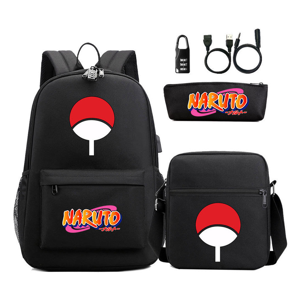 Naruto Usb Password Lock Youth Student Backpack Three Piece Set For Men And Women Backpacks