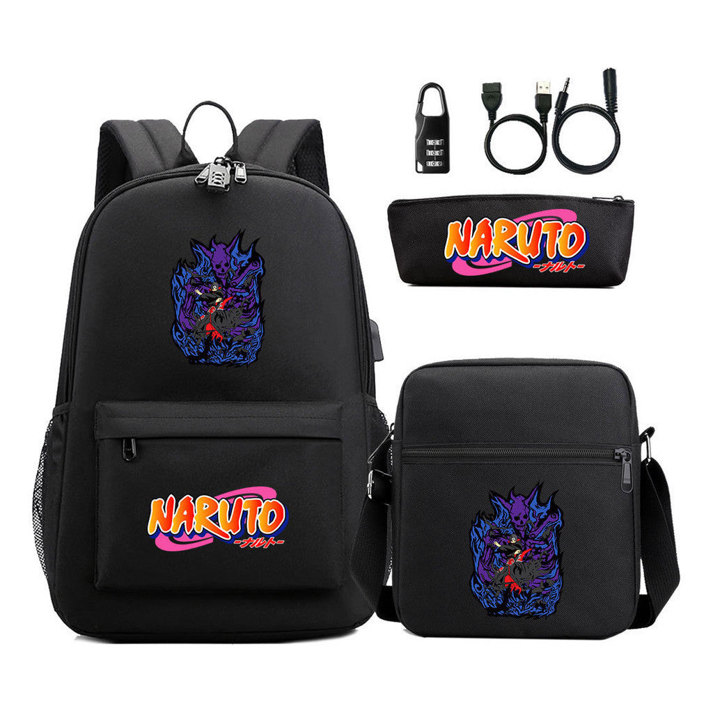 Naruto Usb Password Lock Youth Student Backpack Three Piece Set For Men And Women Backpacks