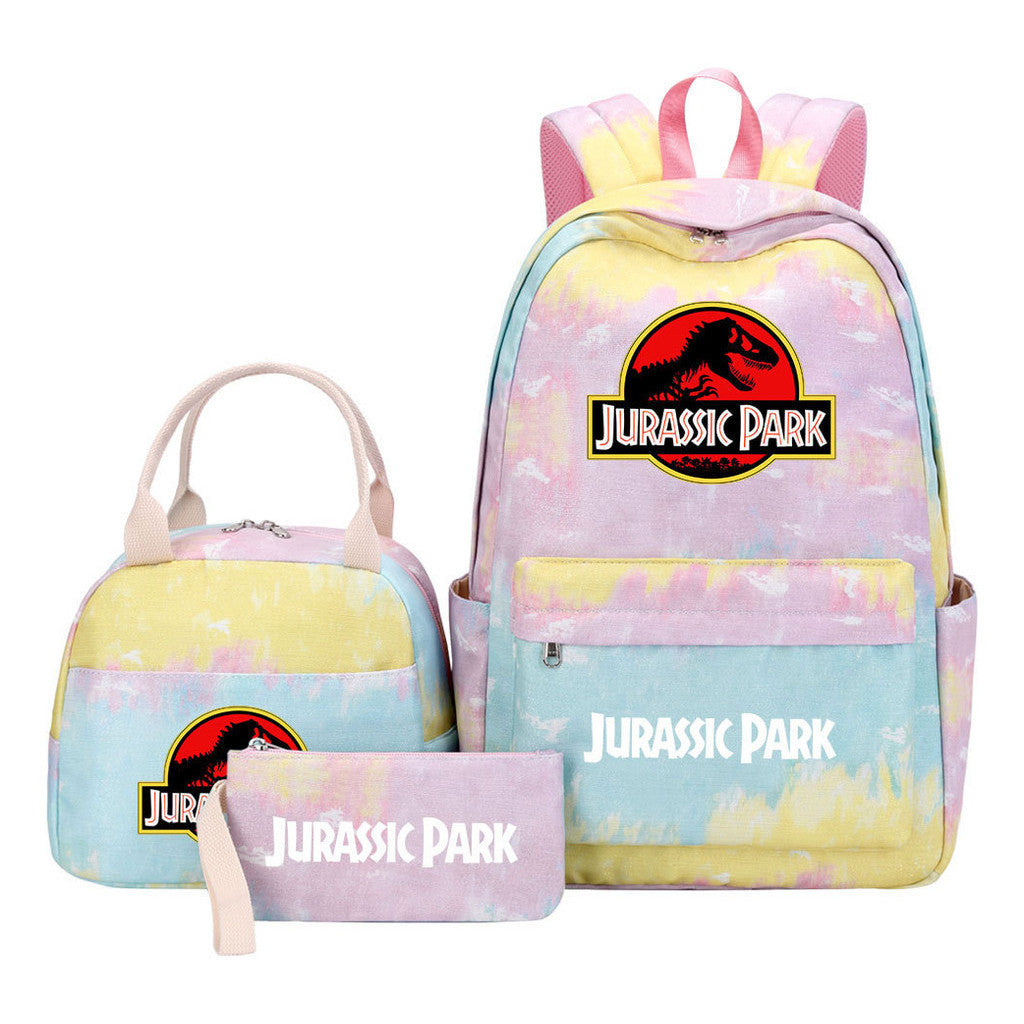 Jurassic Park Dinosaur Youth Student Girls School Bag Lunch Bag Three Piece Set Backpack Set