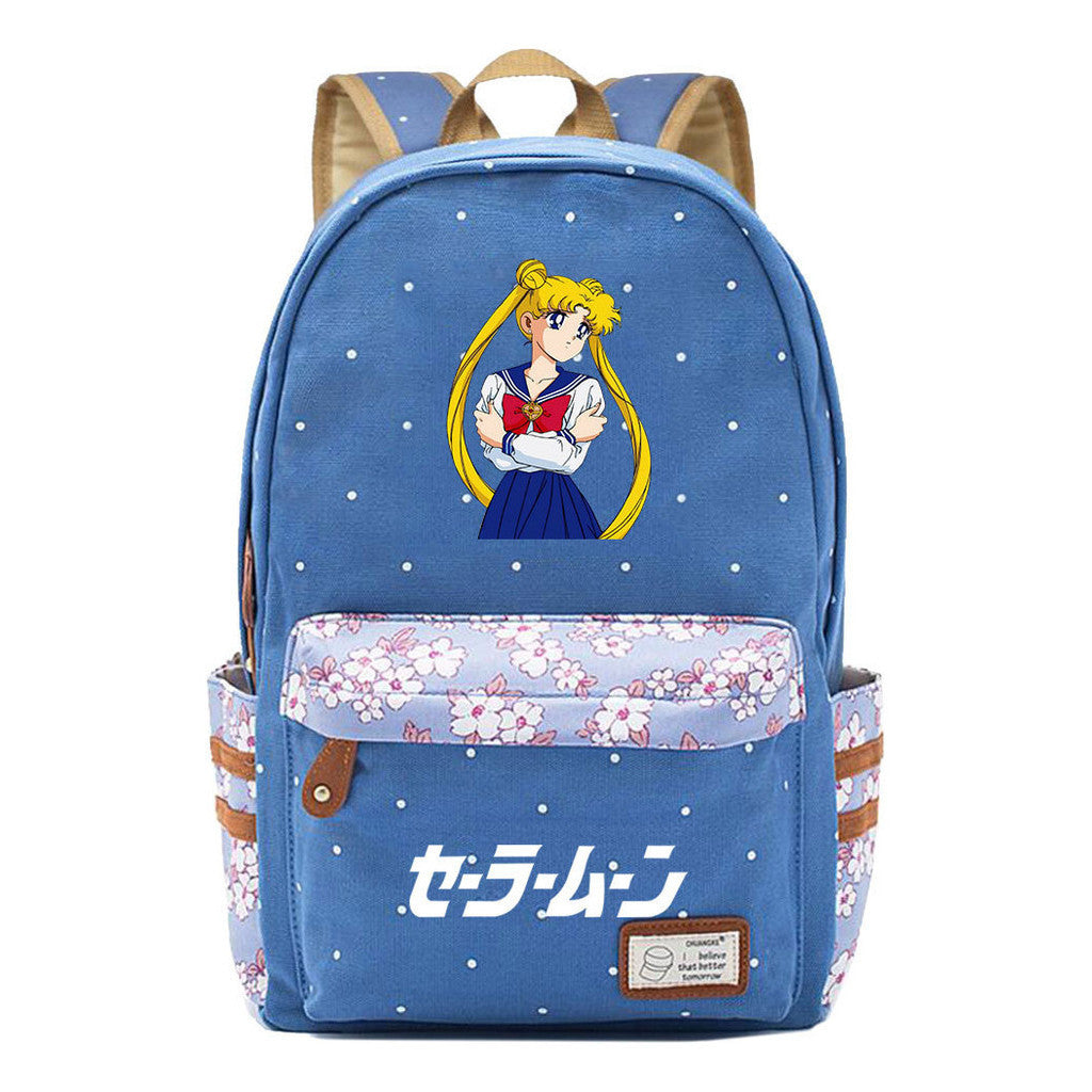 Anime Peripheral Beautiful Girl Warrior Student Backpack, Floral Casual Backpack
