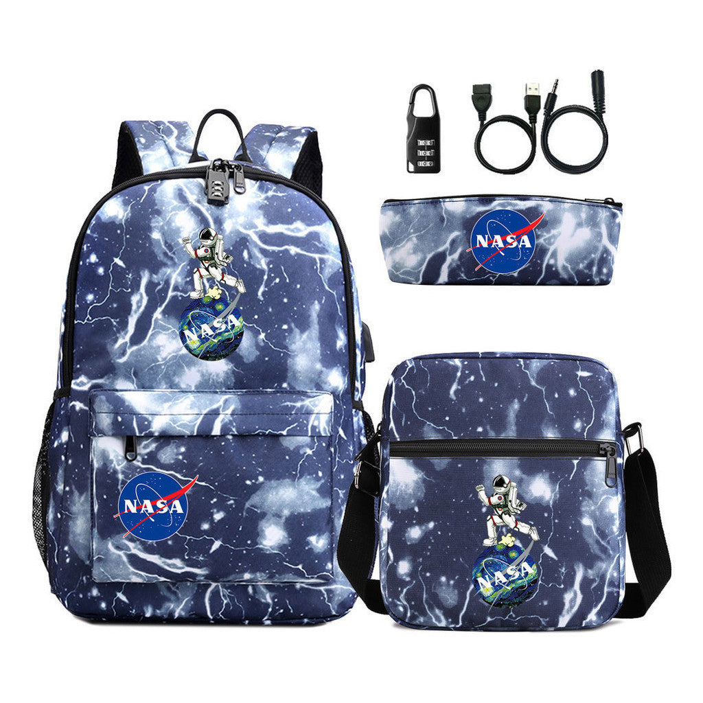 Fashionable Usb Password Lock Youth Student Backpack Three Piece Set Backpack