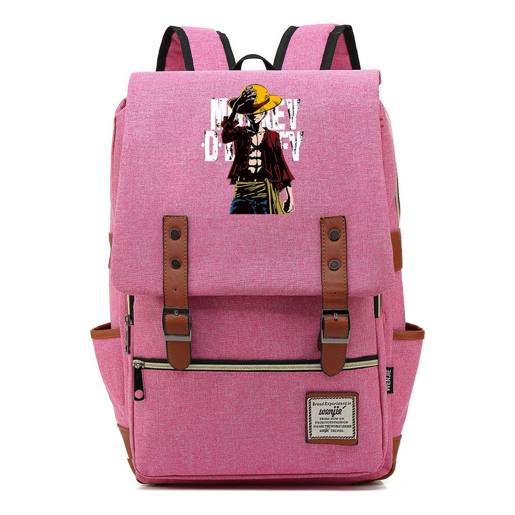 Anime Pirate King Luffy Printed Student Backpack For Men And Women With Casual Belt Buckle Classic Backpack