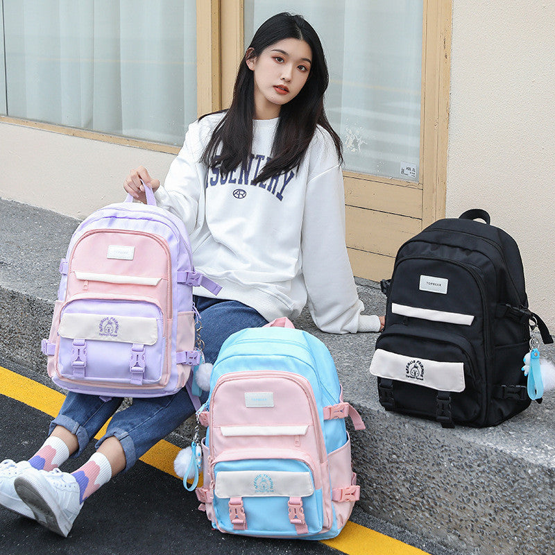 Student Backpack, Artistic Backpack, Color Blocking Double-layer Backpack, Large Capacity