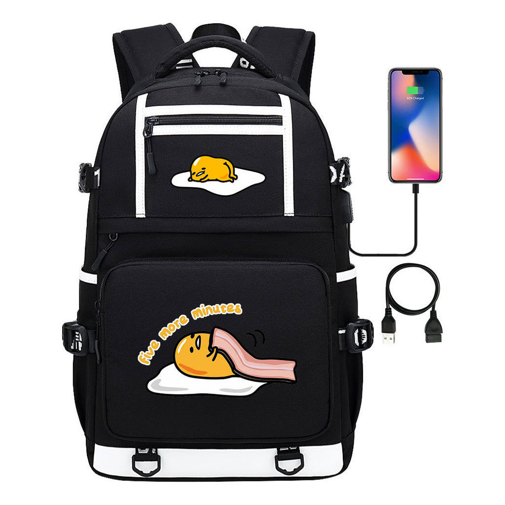 Cartoon Comics Lazy Egg Usb Youth Student Backpack Boys And Girls Backpack Leisure Travel Bag