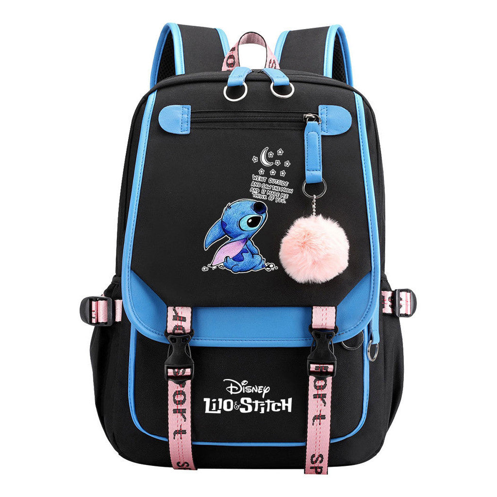 Interstellar Baby Stitch Usb Backpack For Boys And Girls, Casual Woven Strap Flip Back Backpack