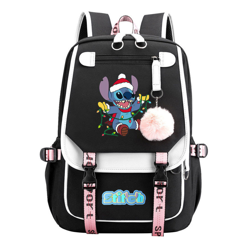 Interstellar Baby Stitch Usb Student Backpack With Casual Woven Strap Flap Backpack