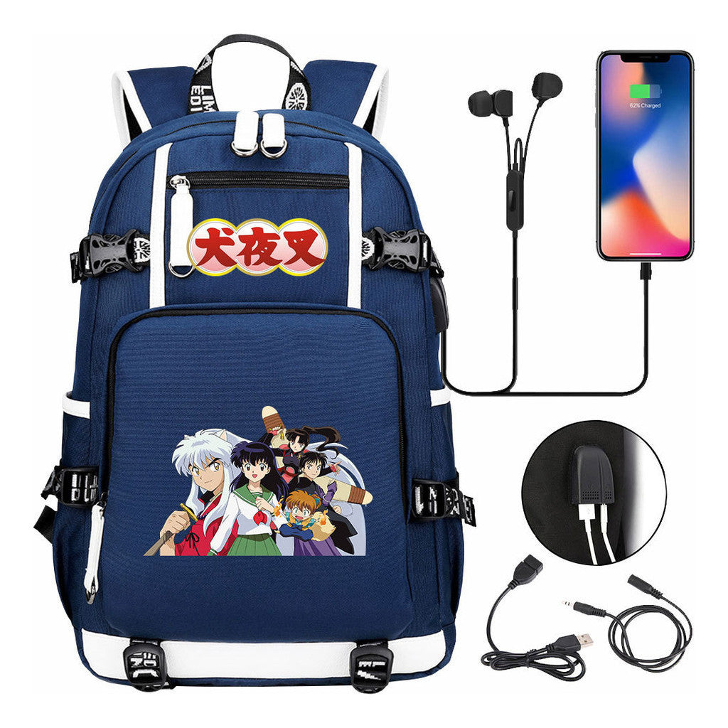 Anime Dog Yaksha Usb Earbuds Youth Student Backpack Travel Backpack