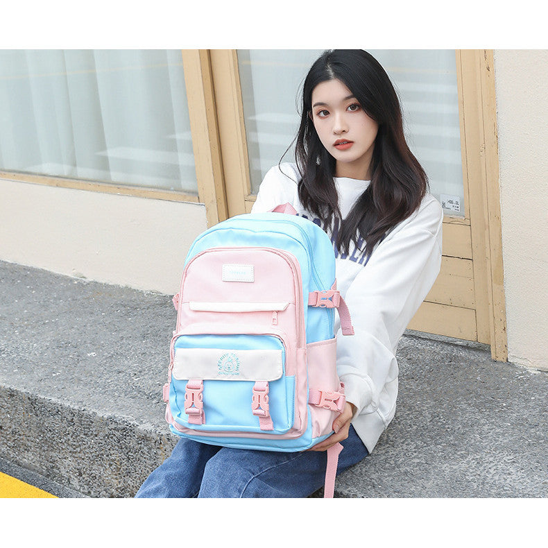Student Backpack, Artistic Backpack, Color Blocking Double-layer Backpack, Large Capacity