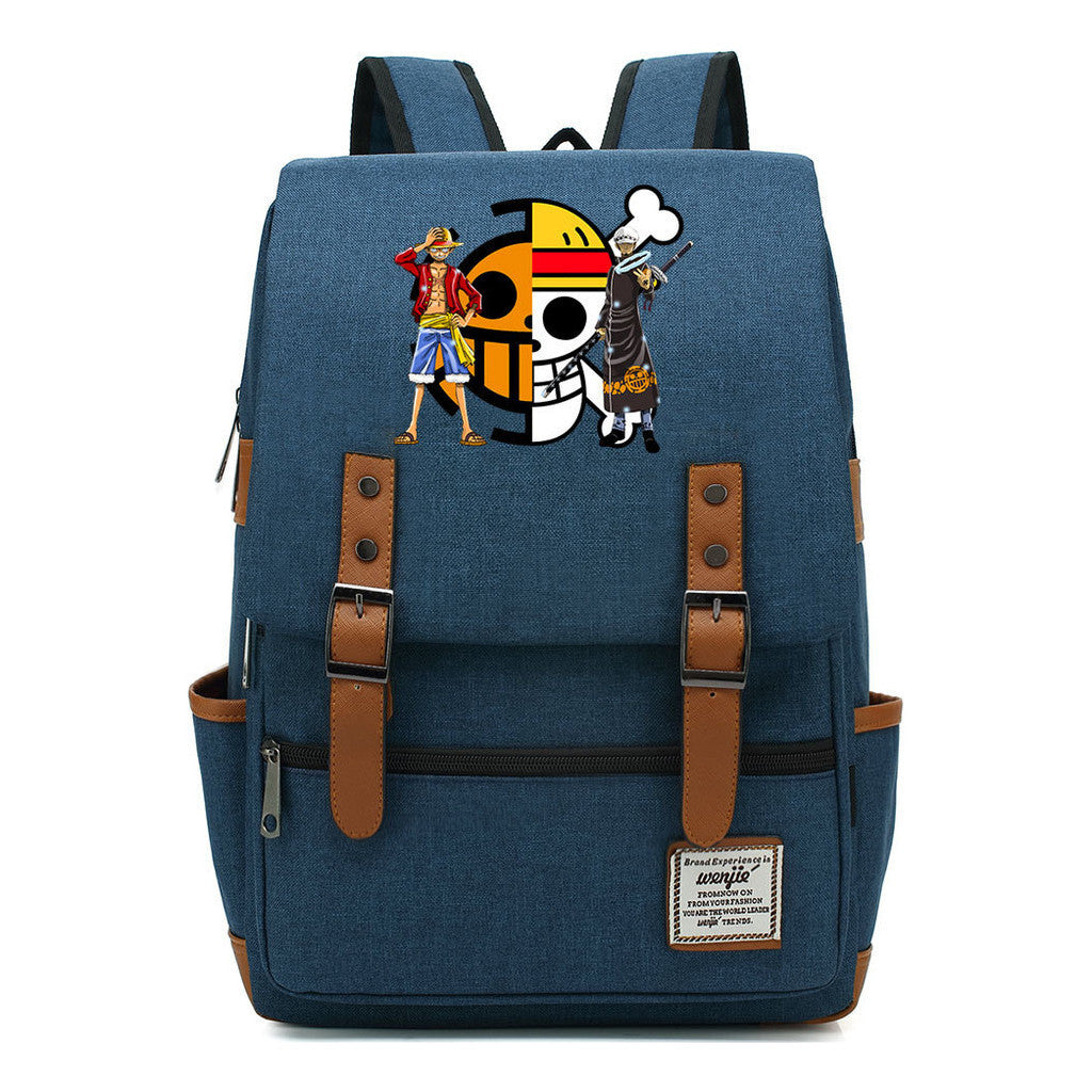 Anime Pirate King Luffy Printed Youth School Bag For Men And Women With Casual Belt Buckle Classic Backpack