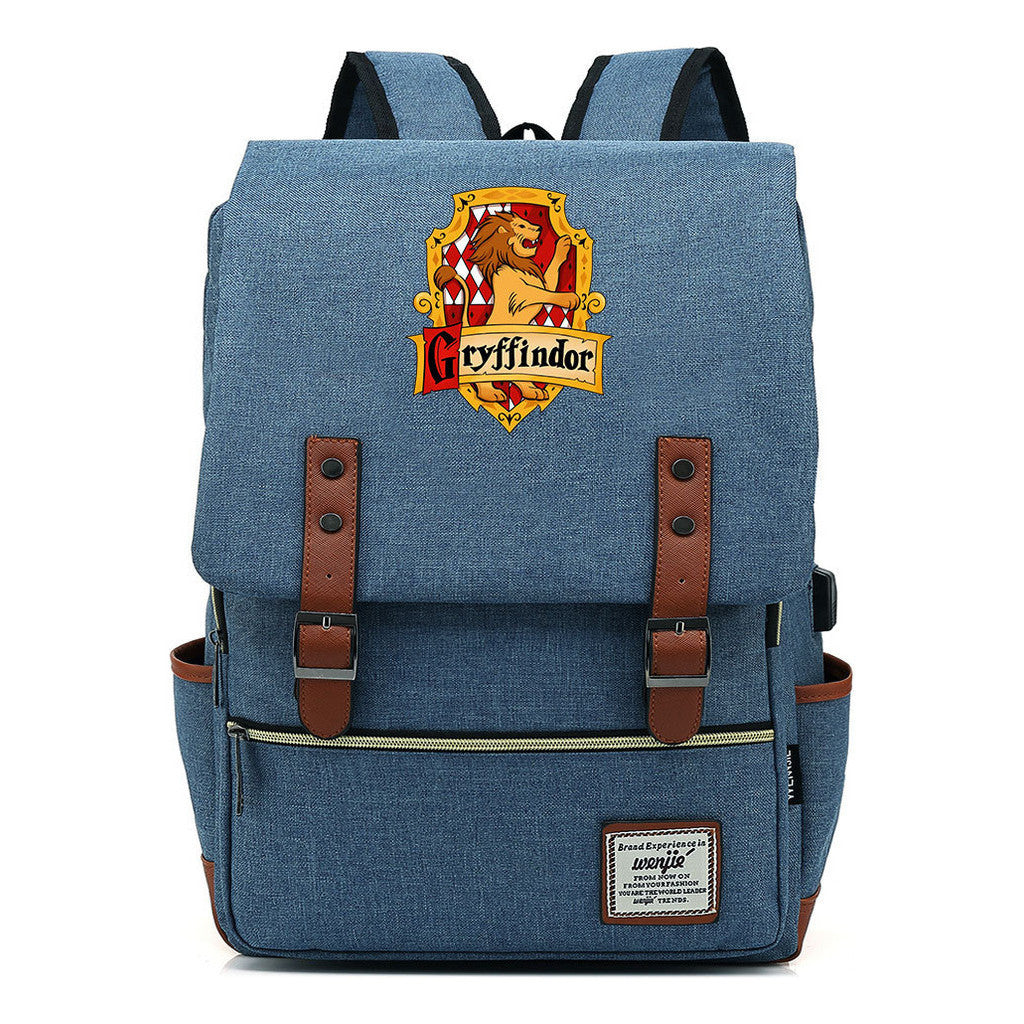School Of Witchcraft And Wizardry Student Backpack Usb Men's And Women's Leisure Belt Buckle Backpack