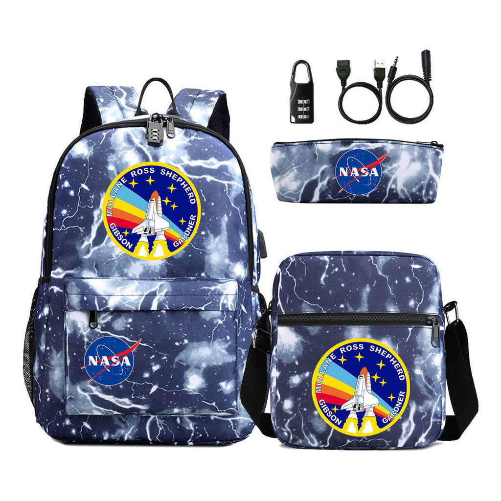 Fashionable Usb Password Lock Youth Student Backpack Three Piece Set Backpack