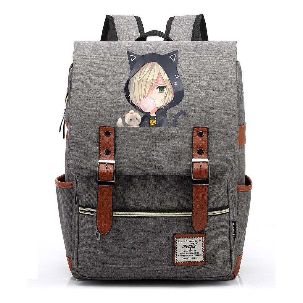 Yuri On The Ice Student Backpack, Men's And Women's Leisure Belt Buckle Backpack