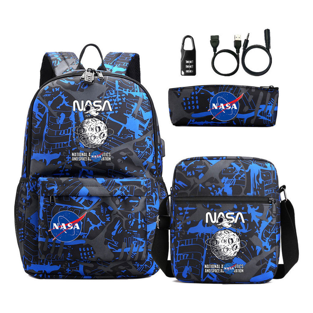 Fashionable Usb Password Lock Youth Student Backpack Three Piece Set Backpack