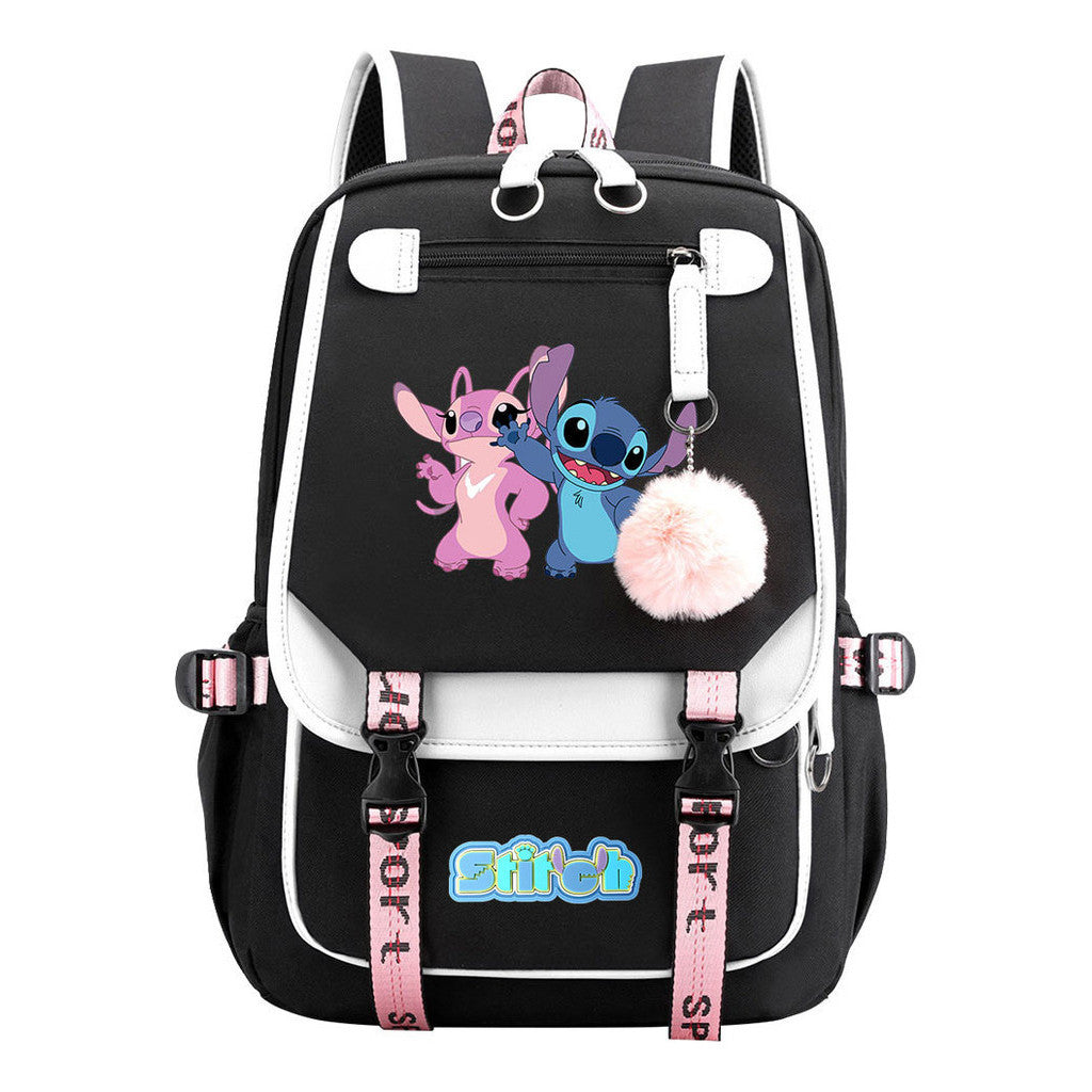 Interstellar Baby Stitch Usb Student Backpack With Casual Woven Strap Flap Backpack
