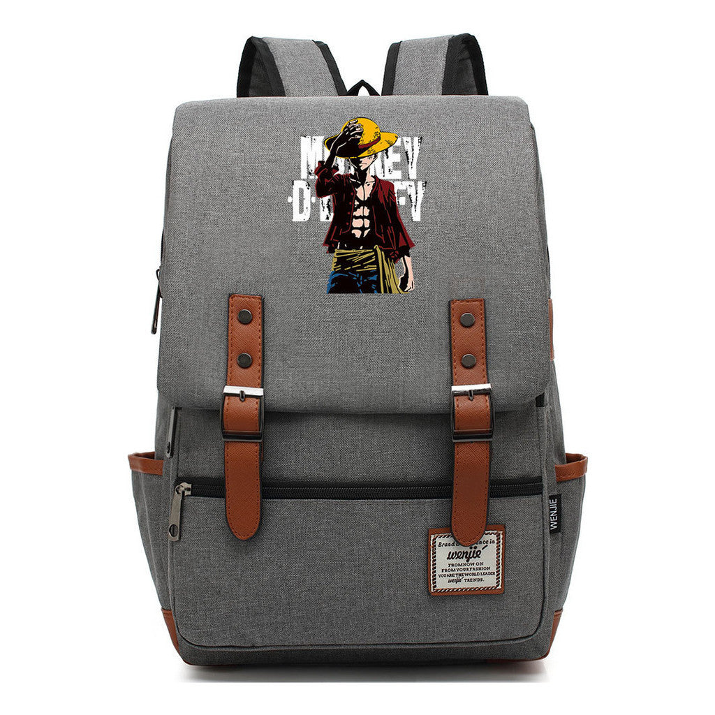 Anime Pirate King Luffy Printed Student Backpack For Men And Women With Casual Belt Buckle Classic Backpack