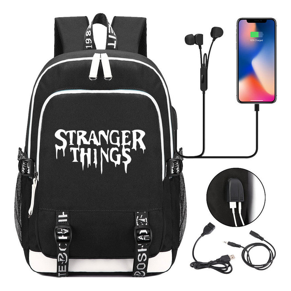 Strange Story Printed Usb Youth Student Backpack For Leisure Travel Backpack