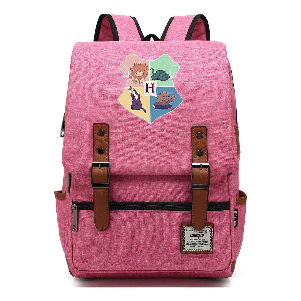 School Of Magic Printed Schoolbags For Young Students, Casual Belt Buckles And Classic Backpacks