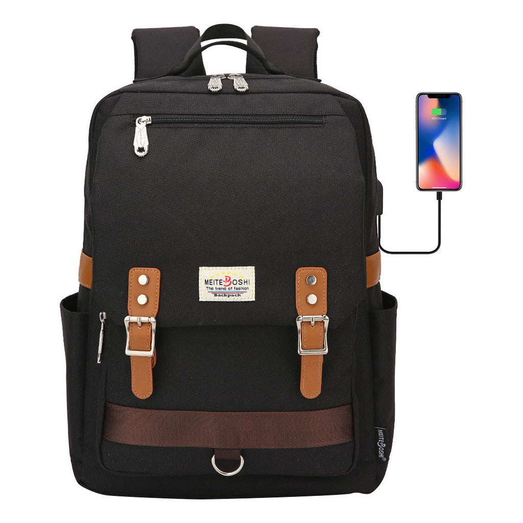 Printed Teenage Student Backpack For Men And Women With Casual Belt Buckle Usb Backpack