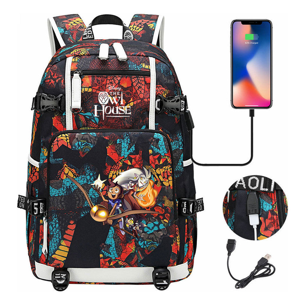 Anime Owl Magic Print Youth Student School Bag Backpack Leisure Travel Backpack