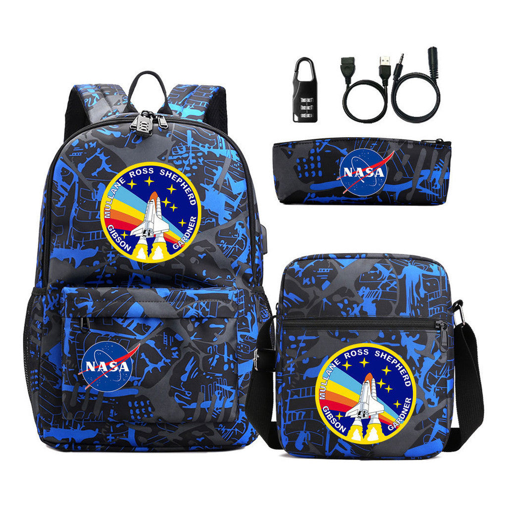 Fashionable Usb Password Lock Youth Student Backpack Three Piece Set Backpack