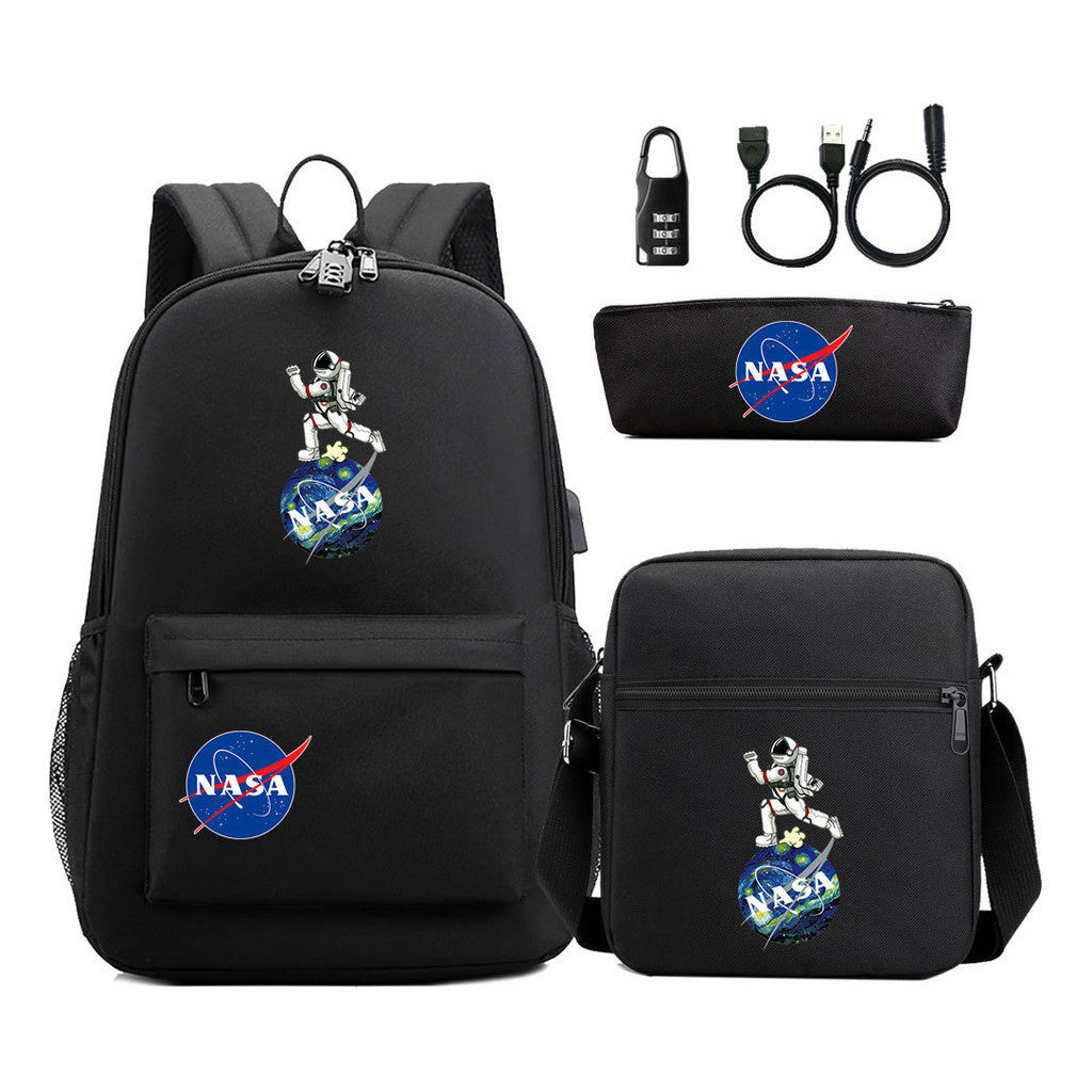 Fashionable Usb Password Lock Youth Student Backpack Three Piece Set Backpack
