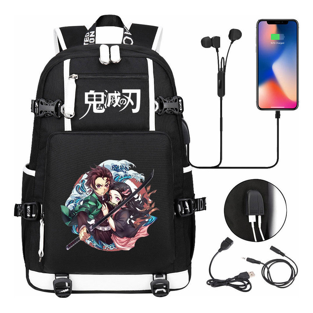 Cartoon Printed Usb Large Capacity Backpack For Men And Women's Leisure Travel Backpack