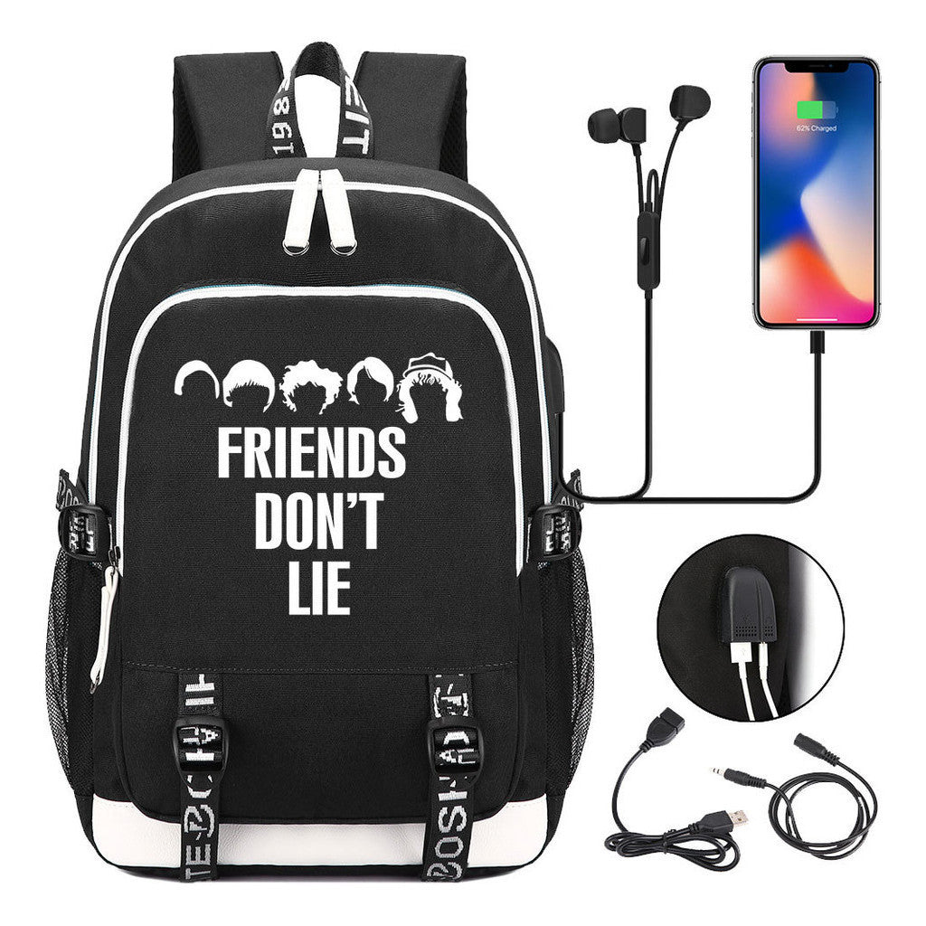 Strange Story Printed Usb Youth Student Backpack For Leisure Travel Backpack