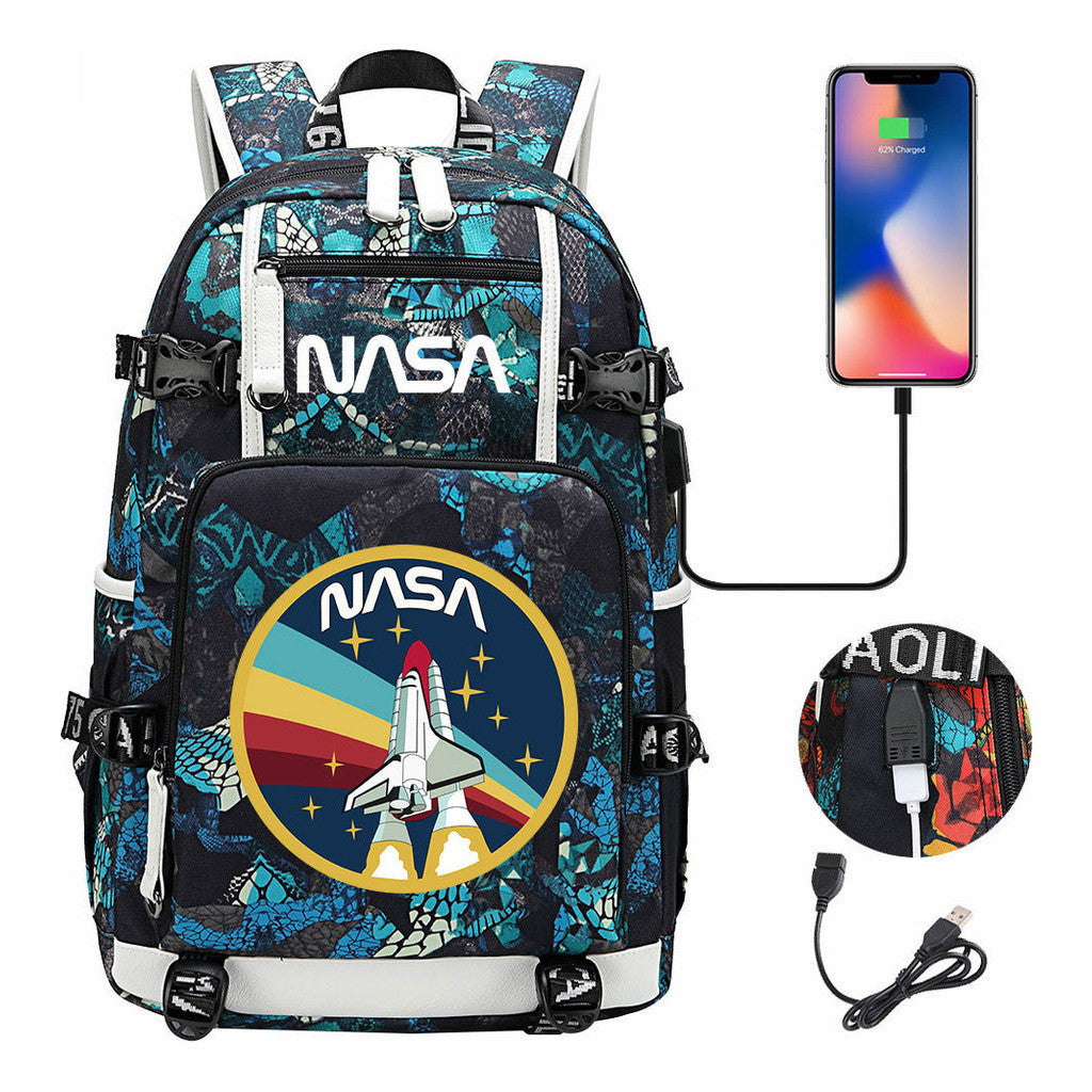 Nasa Fashion Printed Usb Student Backpack For Leisure Travel Backpack