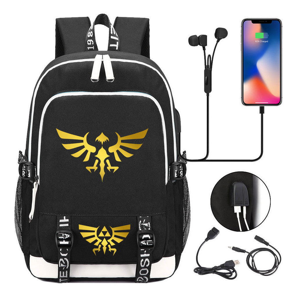 Golden Usb Youth Student Backpack For Leisure Sports Backpack