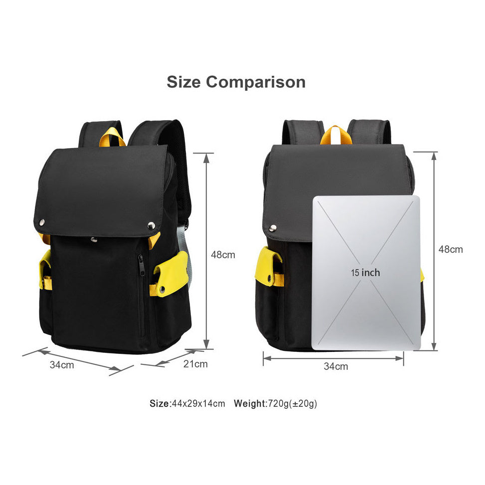 Color Blocking Usb Charging Cover Head Style Youth Student Backpack Backpack