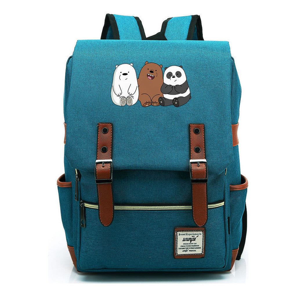 Cartoon Cute Three Bears Printed Youth School Bag For Men And Women Leisure Belt Buckle Classic Backpack