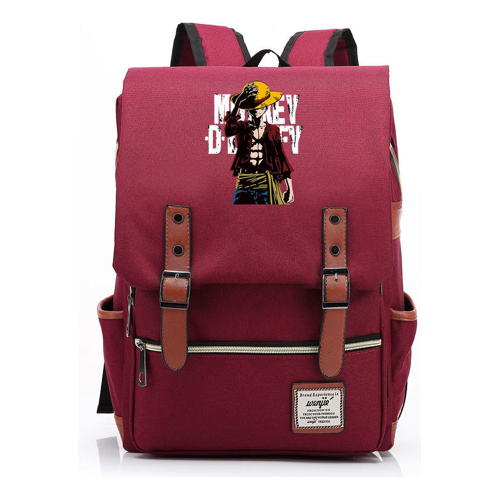 Anime Pirate King Luffy Printed Student Backpack For Men And Women With Casual Belt Buckle Classic Backpack