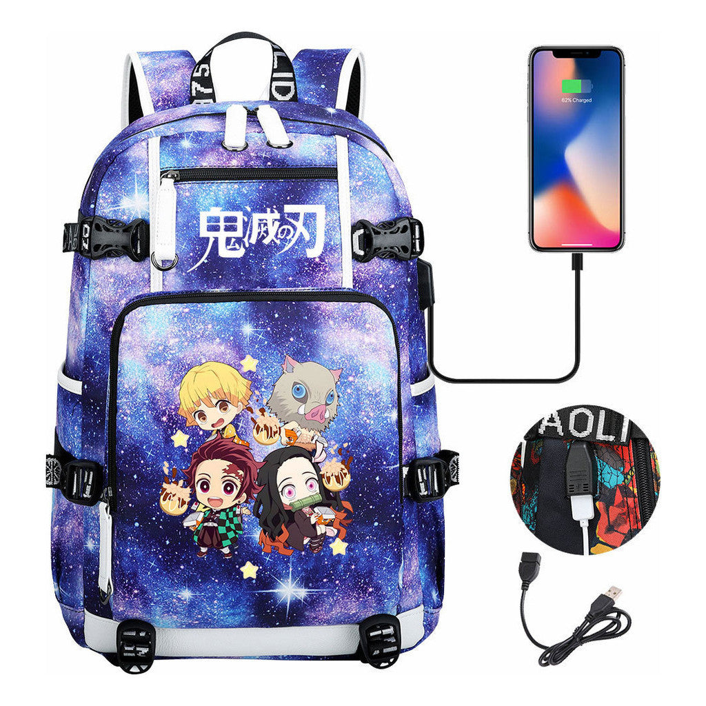 Cartoon Printed Usb Large Capacity Student Backpack For Leisure Travel Backpack