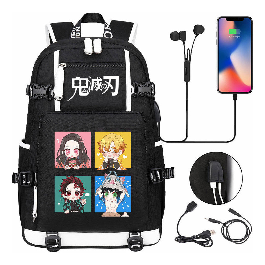 Cartoon Printed Usb Large Capacity Youth Student Backpack For Men And Women's Leisure Travel Backpack