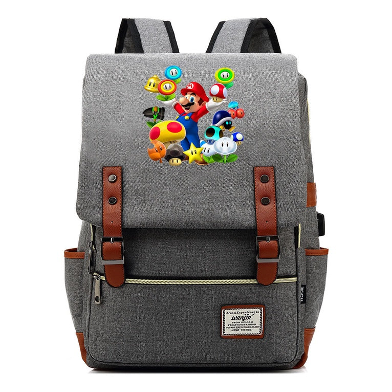 Super Mario Youth Student backpack USB casual backpack