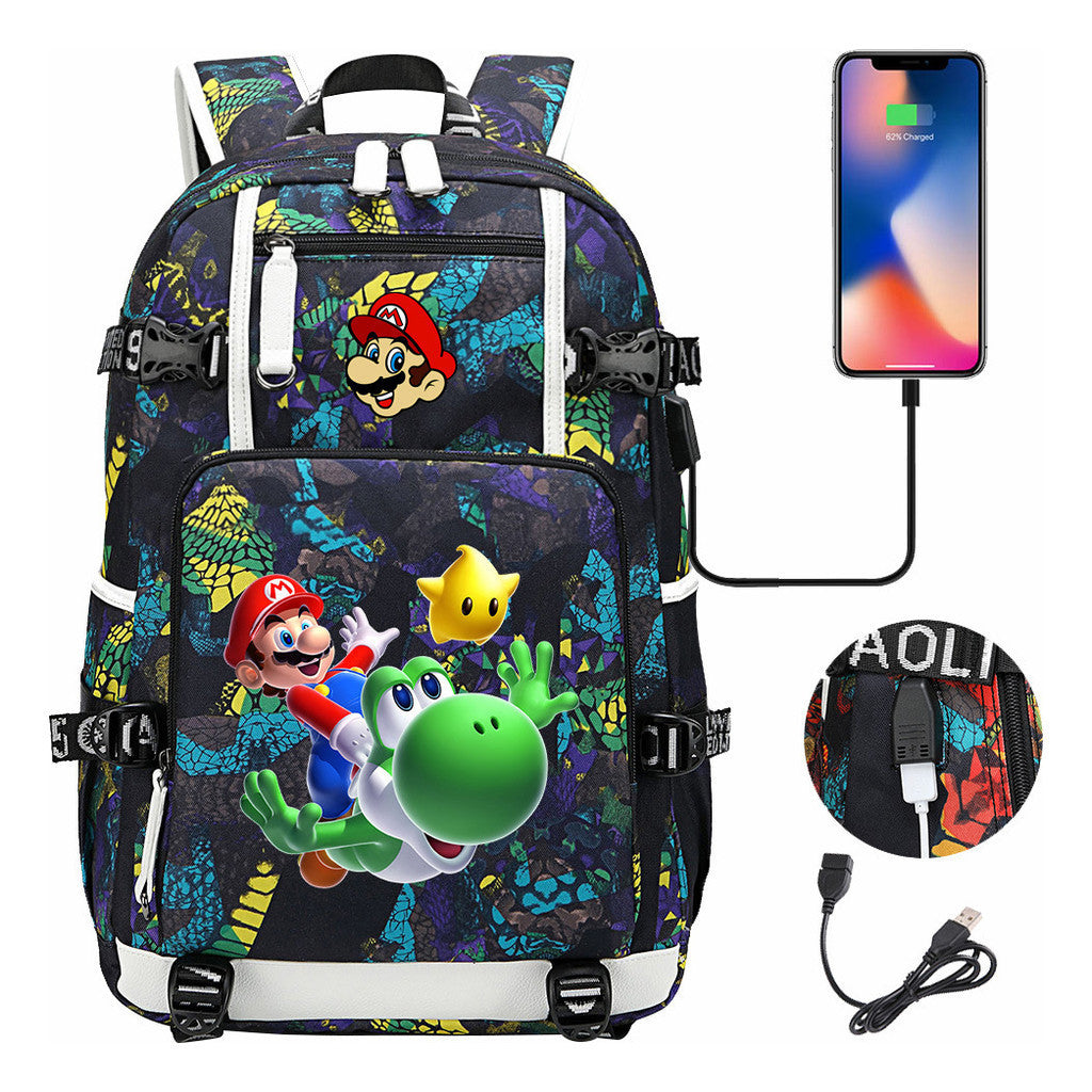 Super Mario Printed Teenage Student Backpack With Large Capacity For Men And Women's Leisure Travel Backpack
