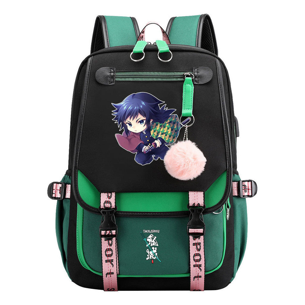 Cartoon Fashion Usb Youth Student Backpack Boy's And Girl's Leisure Ribbon Flip Backpack