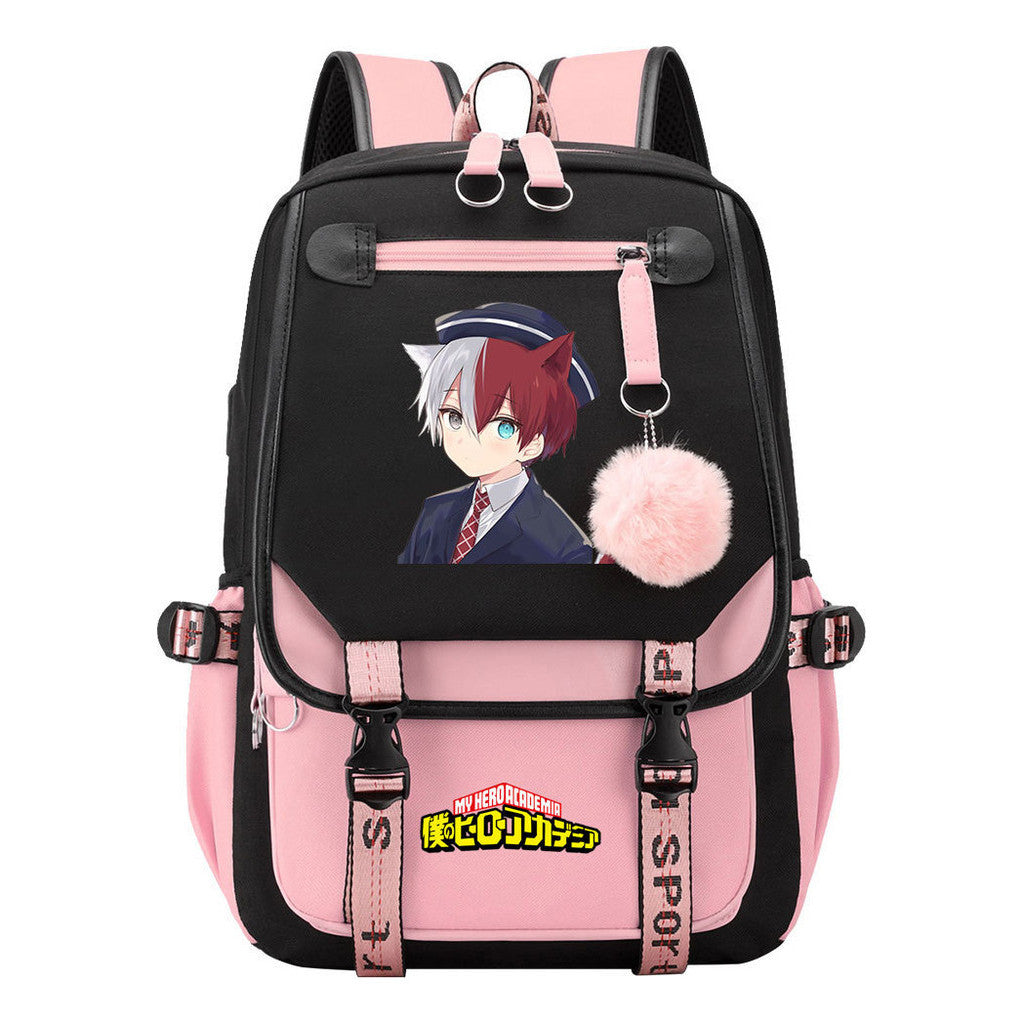 My Heroes Academy Usb Student Backpack, Casual Woven Strap Flip Back Backpack