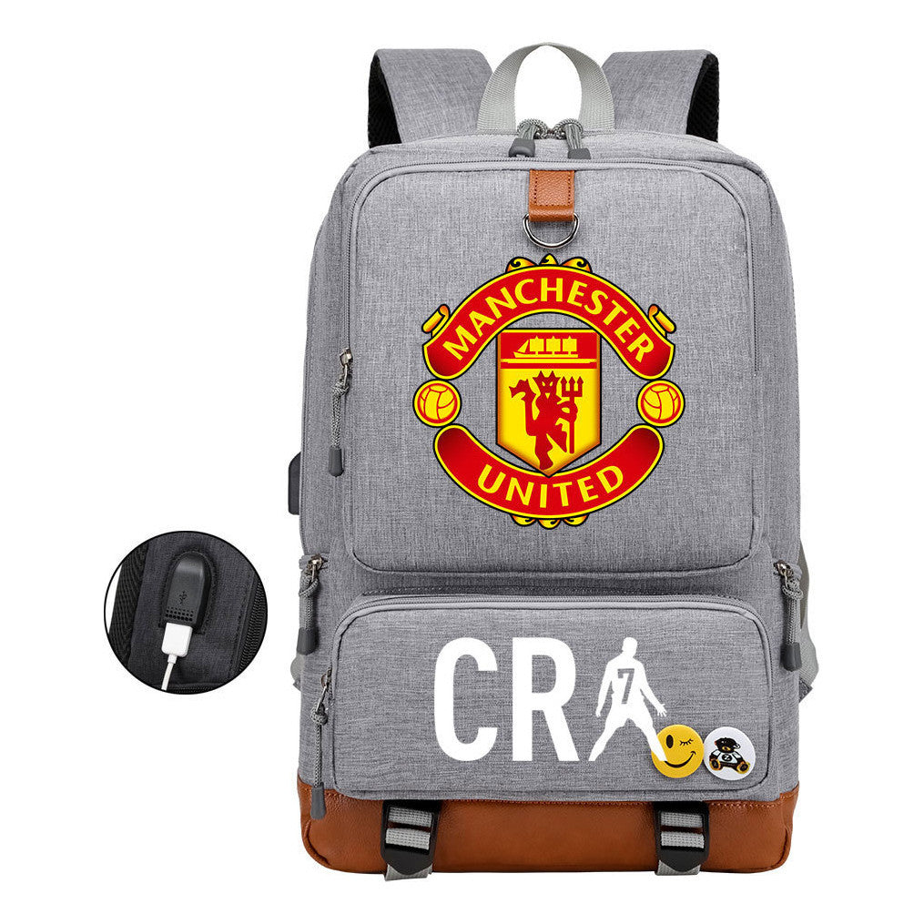 Football Star Cristiano Ronaldo Printed Usb Student Backpack For Leisure Travel Backpack