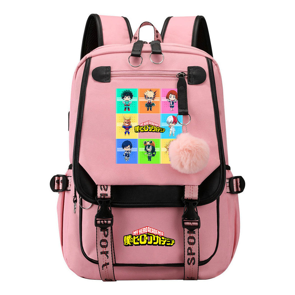 My Heroes Academy Usb Student Backpack, Casual Woven Strap Flip Back Backpack