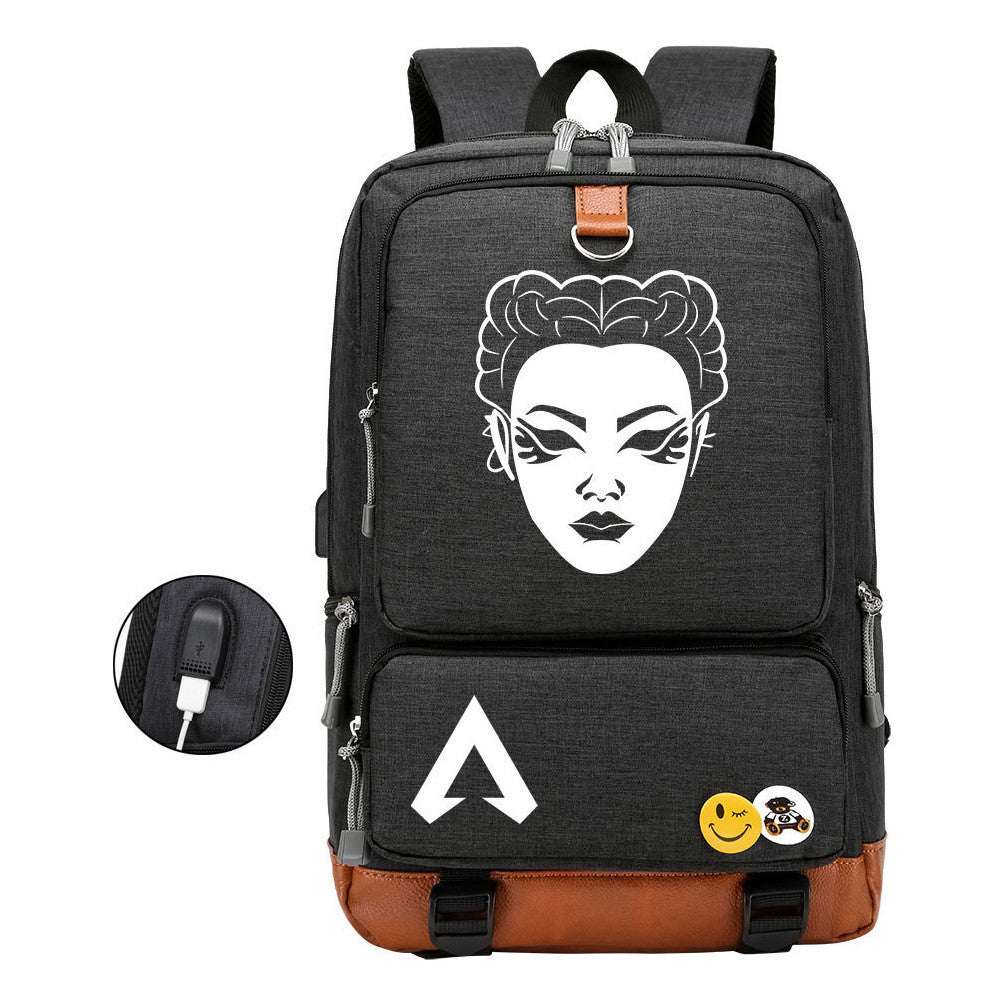 Apex Hero Print Usb Student Backpack For Leisure Travel Backpack